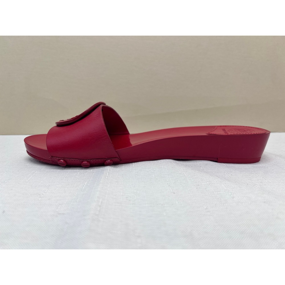 Tory Burch Miller Wedge Sandals Womens Red Good Logo Patent Leather Slides - Picture 4 of 10